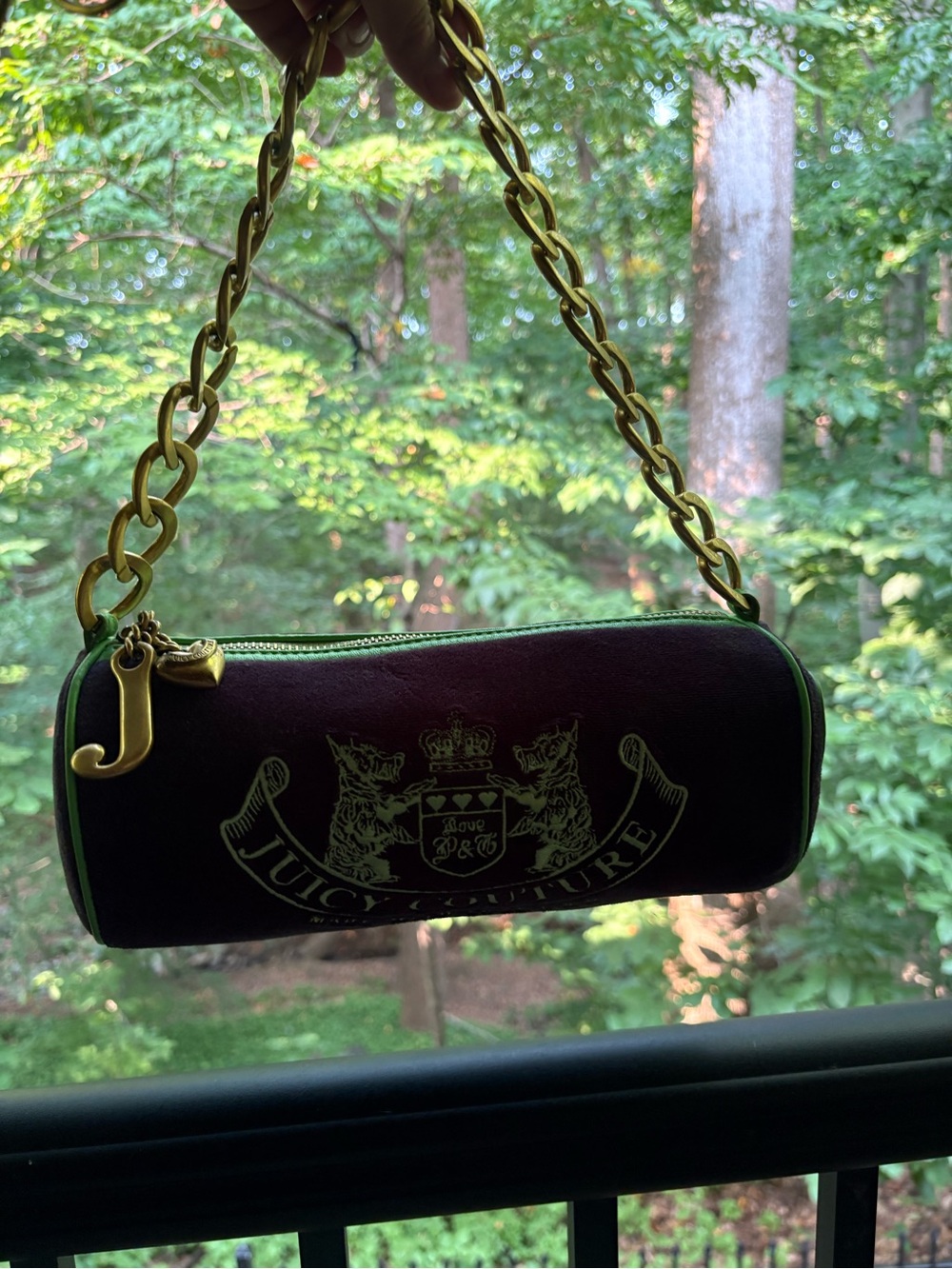 Vintage Juicy Couture Barrel Shoulder Bag with Gold Chain and J Charm